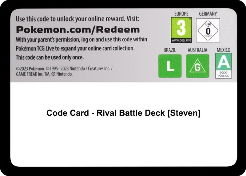 Image for Code Card - Rival Battle Deck [Steven] (MCAP) - Pokemon