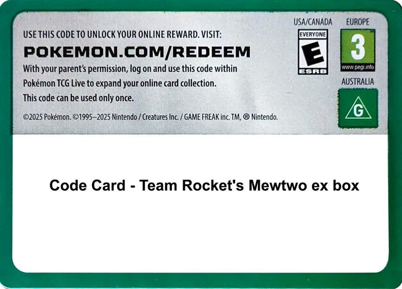 Image for Code Card - Team Rocket’s mewtwo ex box (MCAP) - Pokemon
