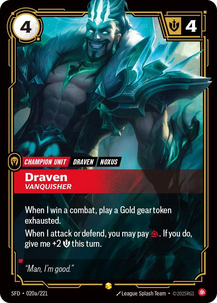Image for Draven - Vanquisher (Alternate Art) (020a/221) (SFD) - Riftbound: League of Legends Trading Card Game