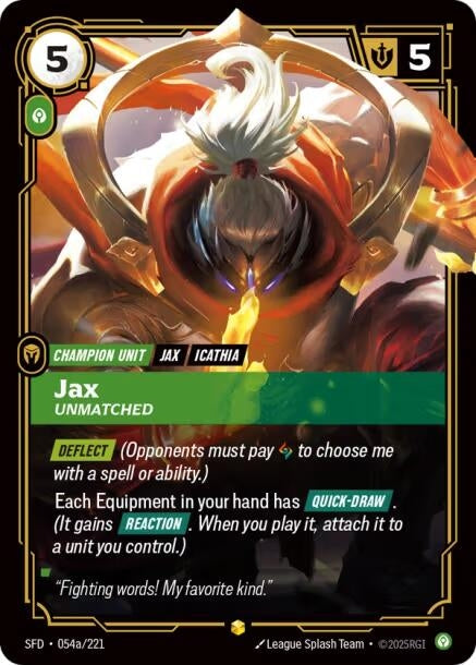 Image for Jax - Unmatched (Alternate Art) (054a/221) (SFD) - Riftbound: League of Legends Trading Card Game