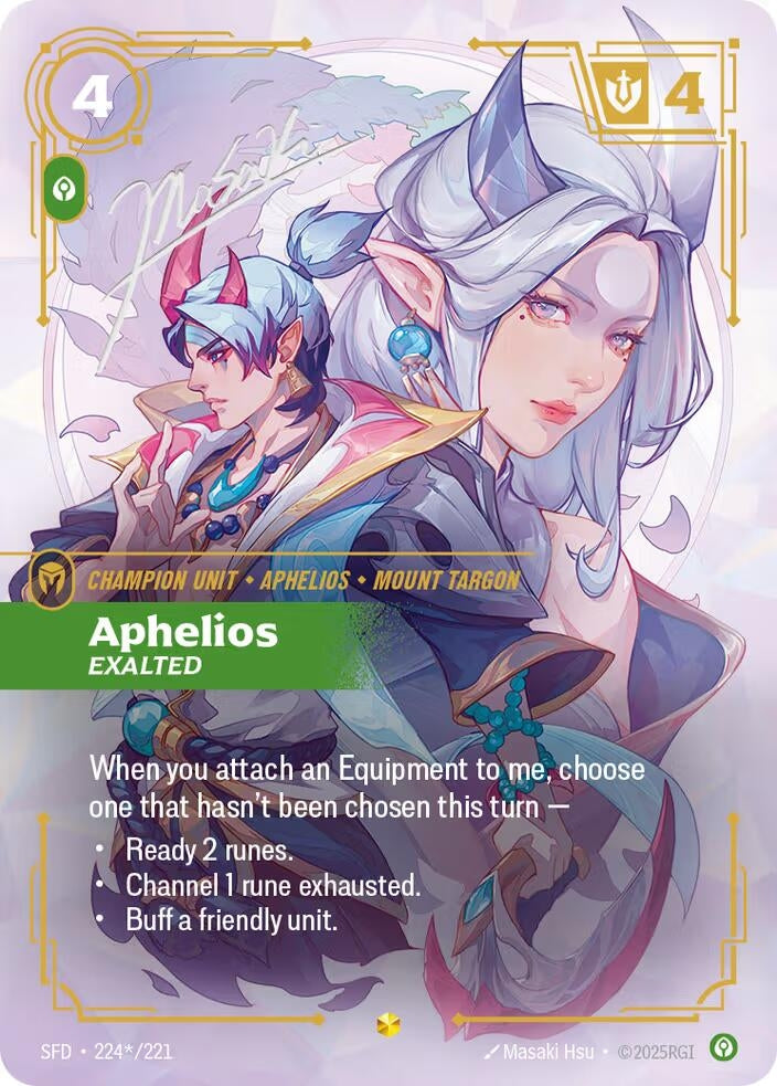 Image for Aphelios - Exalted (Signature) (224*/221) (SFD) - Riftbound: League of Legends Trading Card Game