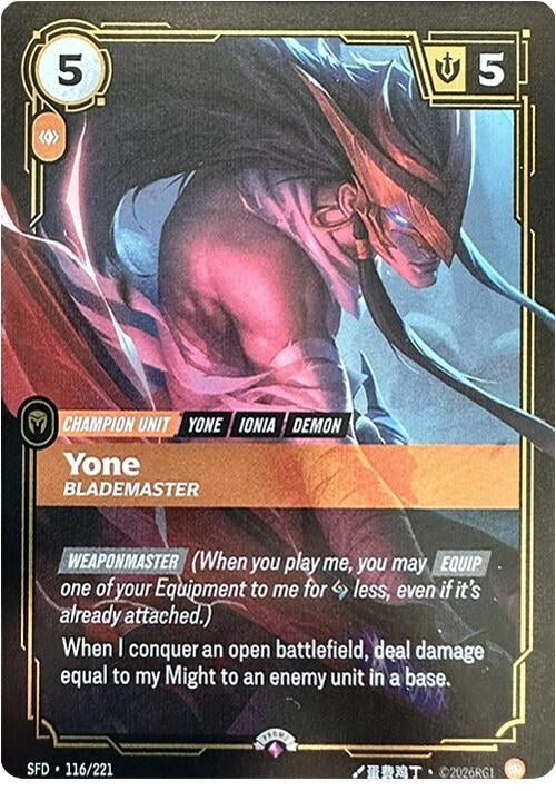 Image for Yone - Blademaster (116/221) (OPP) - Riftbound: League of Legends Trading Card Game