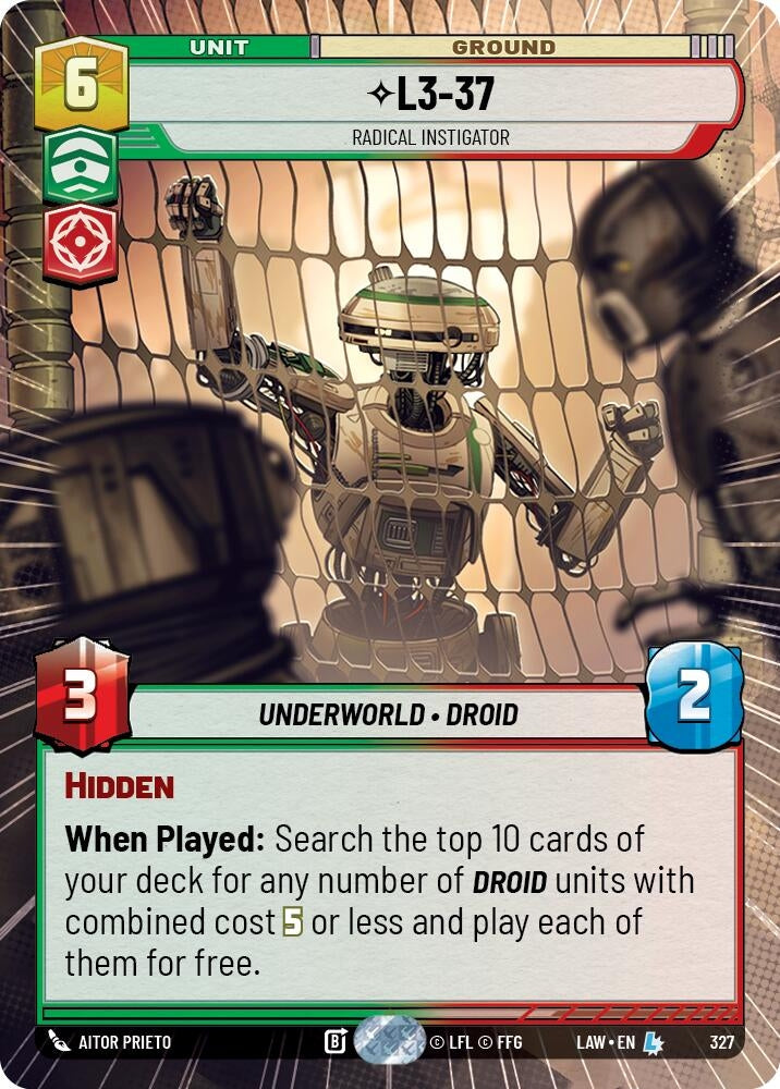 Image for L3-37 - Radical Instigator (Hyperspace) (327) (LAW) - Star Wars: Unlimited