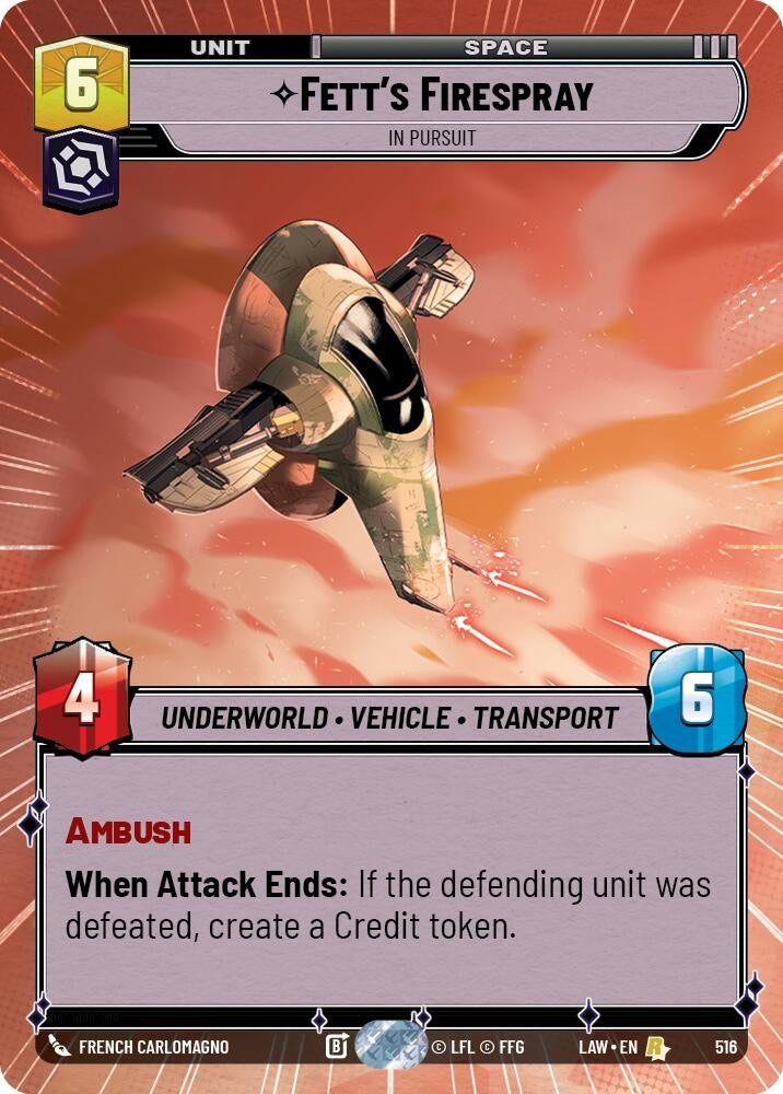 Image for Fett's Firespray - In Pursuit (Hyperspace) (516) (LAW) - Star Wars: Unlimited