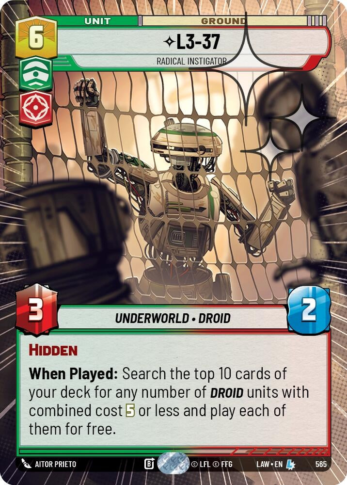 Image for L3-37 - Radical Instigator (Hyperspace Foil) (565) (LAW) - Star Wars: Unlimited
