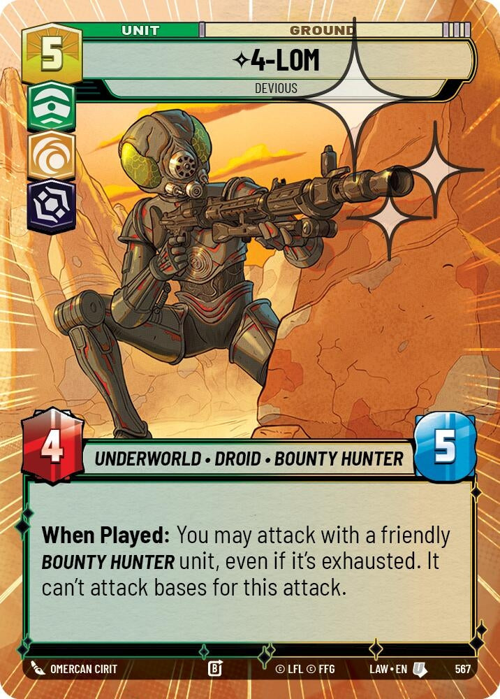 Image for 4-LOM - Devious (Hyperspace Foil) (567) (LAW) - Star Wars: Unlimited