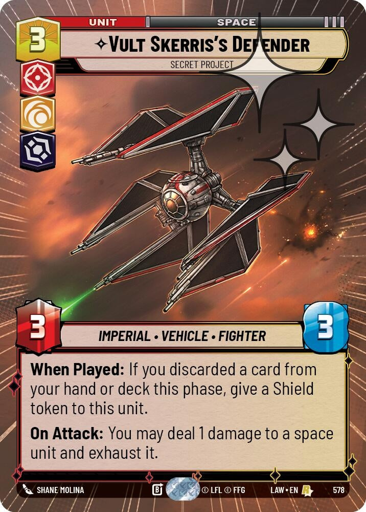 Image for Vult Skerris's Defender - Secret Project (Hyperspace Foil) (578) (LAW) - Star Wars: Unlimited
