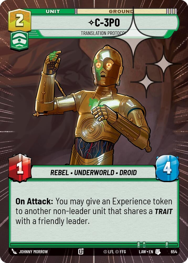 Image for C-3PO - Translation Protocol (Hyperspace Foil) (654) (LAW) - Star Wars: Unlimited