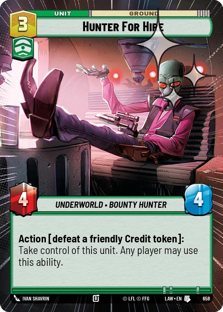 Image for Hunter for Hire (Hyperspace Foil) (658) (LAW) - Star Wars: Unlimited