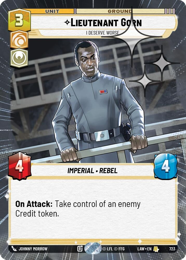 Image for Lieutenant Gorn - I Deserve Worse (Hyperspace Foil) (723) (LAW) - Star Wars: Unlimited