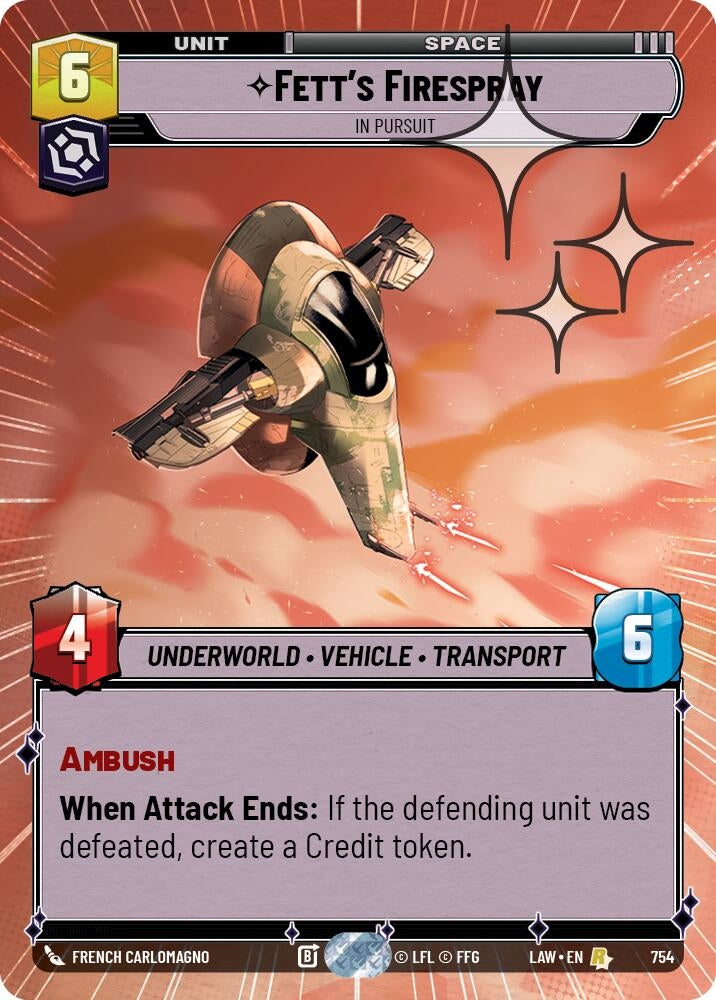 Image for Fett's Firespray - In Pursuit (Hyperspace Foil) (754) (LAW) - Star Wars: Unlimited