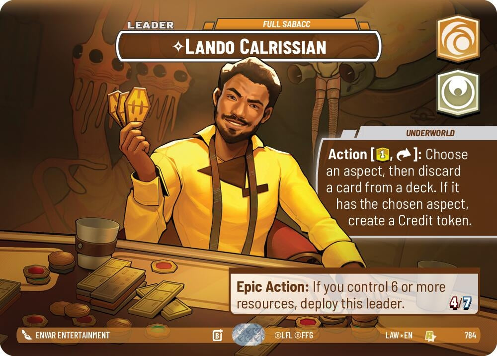 Image for Lando Calrissian - Full Sabacc (Showcase) (784) (LAW) - Star Wars: Unlimited