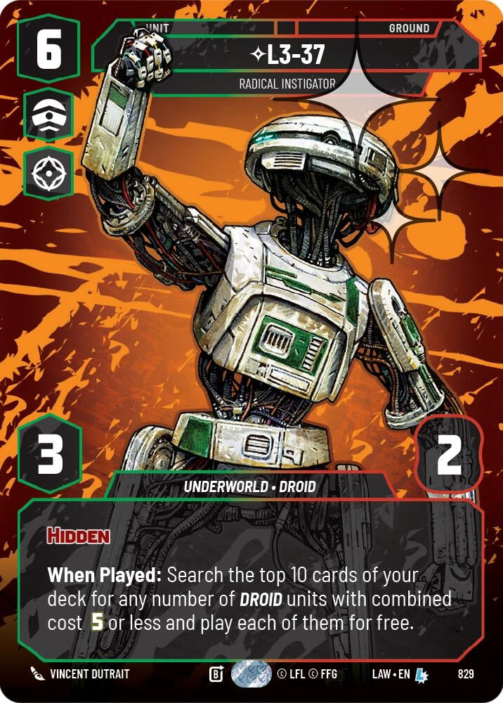 Image for L3-37 - Radical Instigator (Prestige Foil) (829) (LAW) - Star Wars: Unlimited