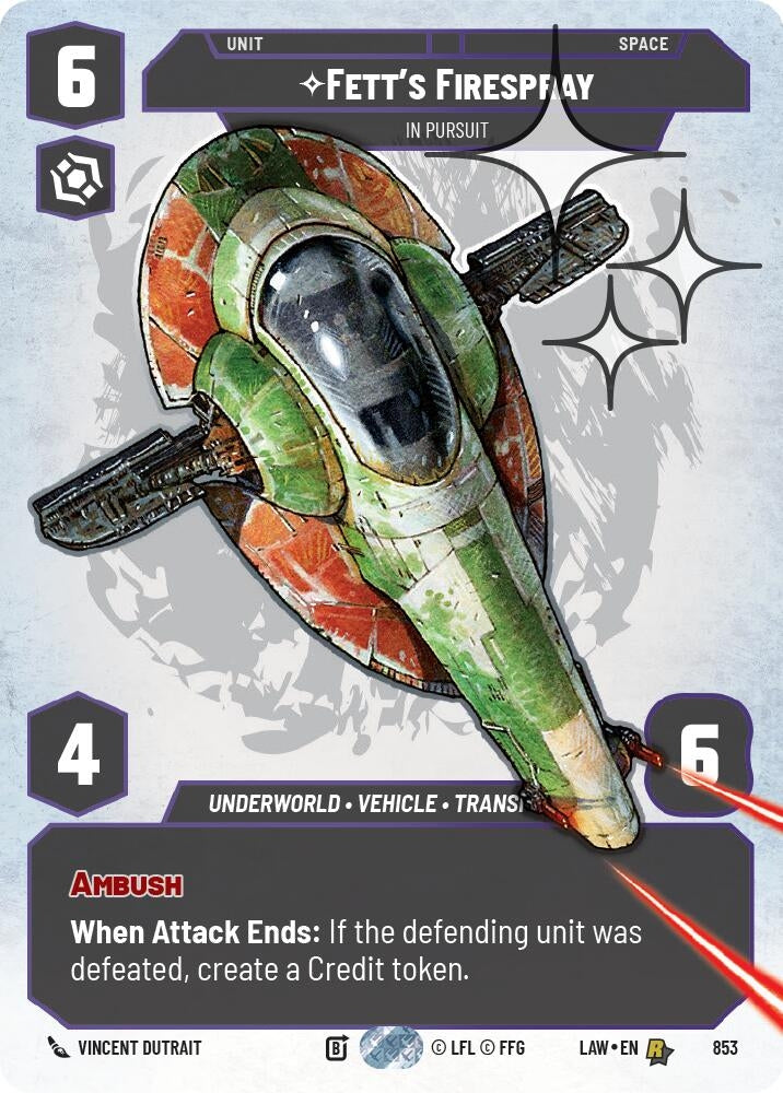 Image for Fett's Firespray - In Pursuit (Prestige Foil) (853) (LAW) - Star Wars: Unlimited