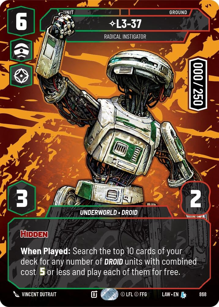 Image for L3-37 - Radical Instigator (Serialized) (868) (LAW) - Star Wars: Unlimited