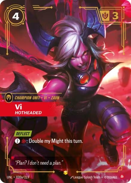 Image for Vi - Hotheaded (Alternate Art) (030a/219) (UNL) - Riftbound: League of Legends Trading Card Game