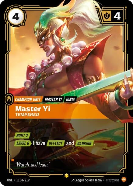 Image for Master Yi - Tempered (Alternate Art) (113a/219) (UNL) - Riftbound: League of Legends Trading Card Game