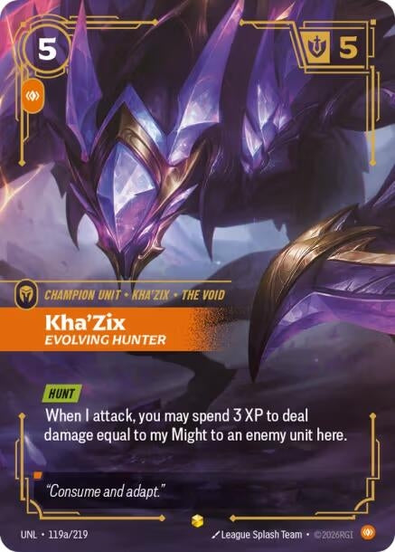 Image for Kha'Zix - Evolving Hunter (Alternate Art) (119a/219) (UNL) - Riftbound: League of Legends Trading Card Game