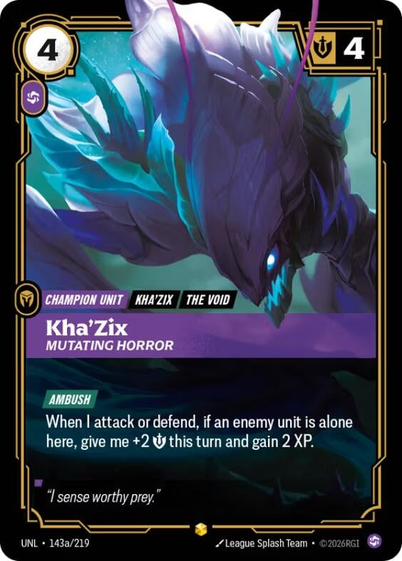Image for Kha'Zix - Mutating Horror (Alternate Art) (143a/219) (UNL) - Riftbound: League of Legends Trading Card Game