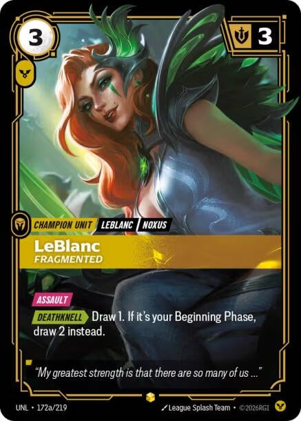 Image for LeBlanc - Fragmented (Alternate Art) (172a/219) (UNL) - Riftbound: League of Legends Trading Card Game