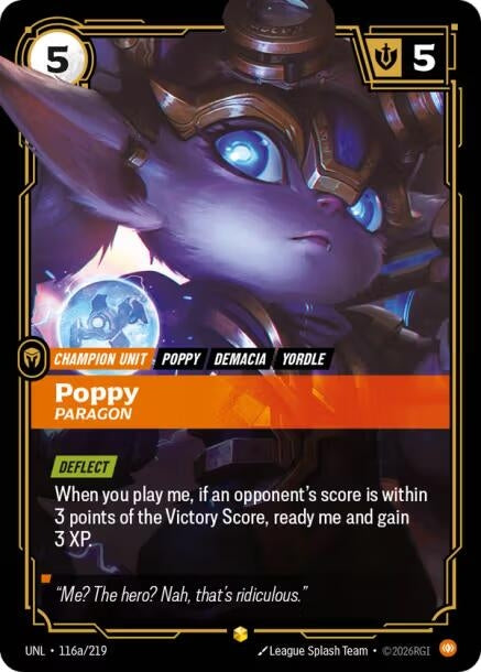 Image for Poppy - Paragon (Alternate Art) (116a/219) (UNL) - Riftbound: League of Legends Trading Card Game