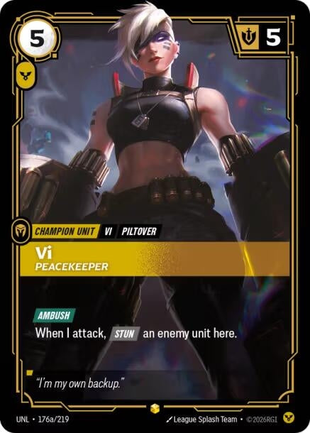 Image for Vi - Peacekeeper (Alternate Art) (176a/219) (UNL) - Riftbound: League of Legends Trading Card Game