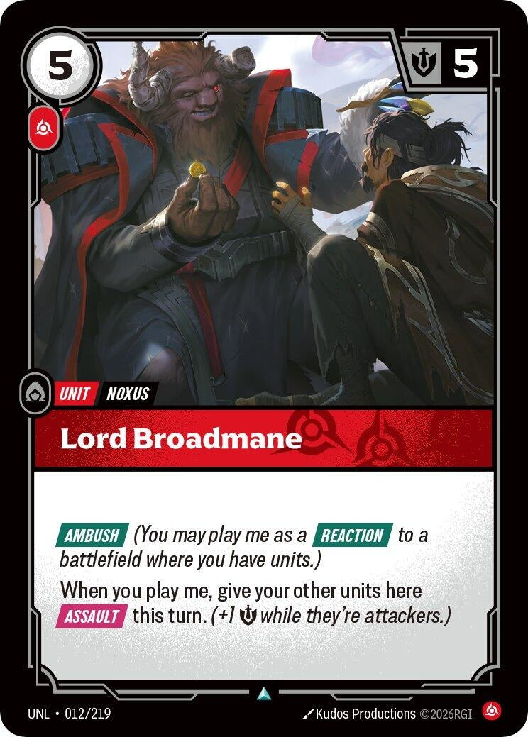 Image for Lord Broadmane (012/219) (UNL) - Riftbound: League of Legends Trading Card Game