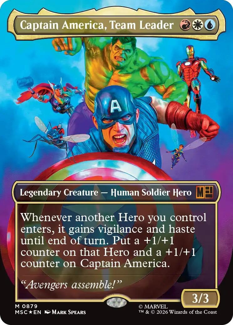 Image for Captain America, Team Leader (Borderless) (Surge Foil) (879) (MSC) - Magic: The Gathering