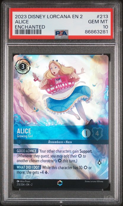 ALICE ENCHANTED 2023 DISNEY LORCANA EN 2-RISE OF THE FLOODBORN PSA GEM MT 10