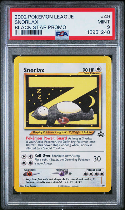 SNORLAX BLACK STAR PROMO 2002 POKEMON LEAGUE PROMO BLACK STAR PSA MINT 9
