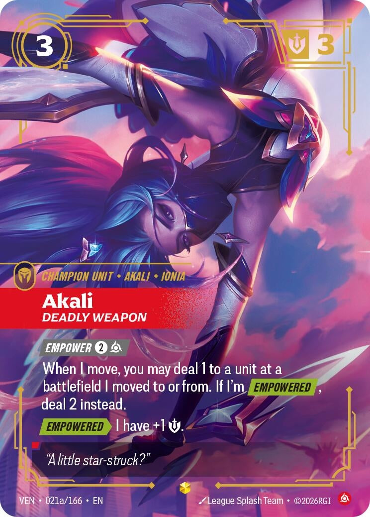 Image for Akali, Deadly Weapon (Alternate Art) (021a/166) (VEN) - Riftbound: League of Legends Trading Card Game