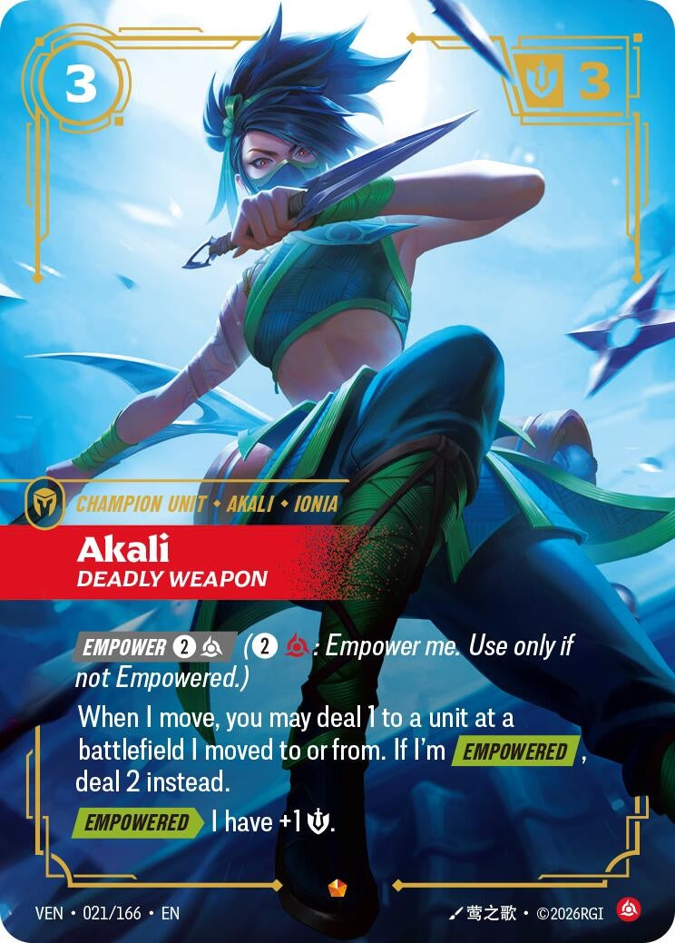 Image for Akali, Deadly Weapon (021/166) (VEN) - Riftbound: League of Legends Trading Card Game