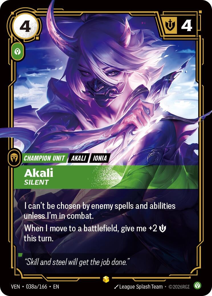 Image for Akali, Silent (Alternate Art) (038a/166) (VEN) - Riftbound: League of Legends Trading Card Game