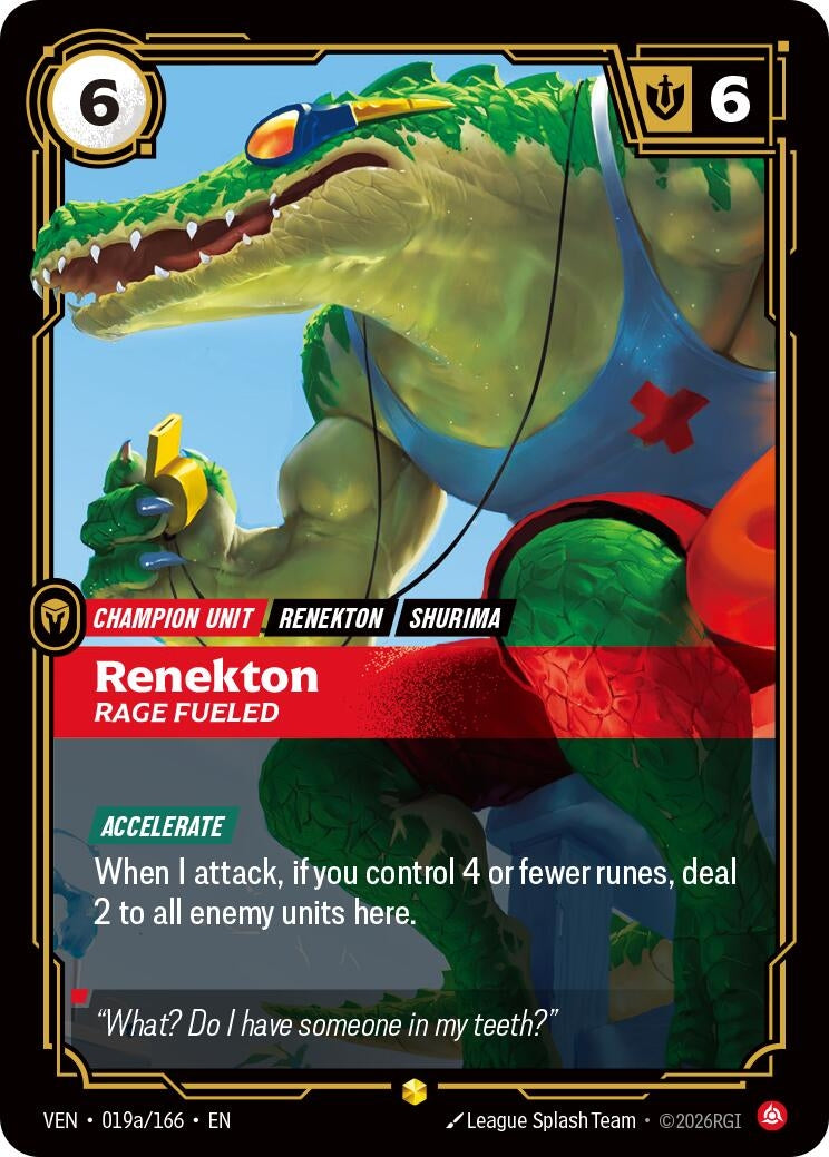 Image for Renekton, Rage Fueled (Alternate Art) (019a/166) (VEN) - Riftbound: League of Legends Trading Card Game
