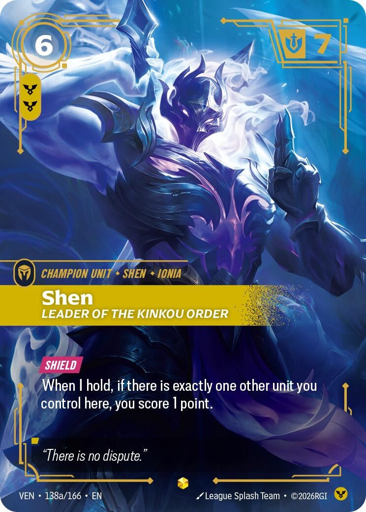 Image for Shen, Leader of the Kinkou Order (Alternate Art) (138a/166) (VEN) - Riftbound: League of Legends Trading Card Game