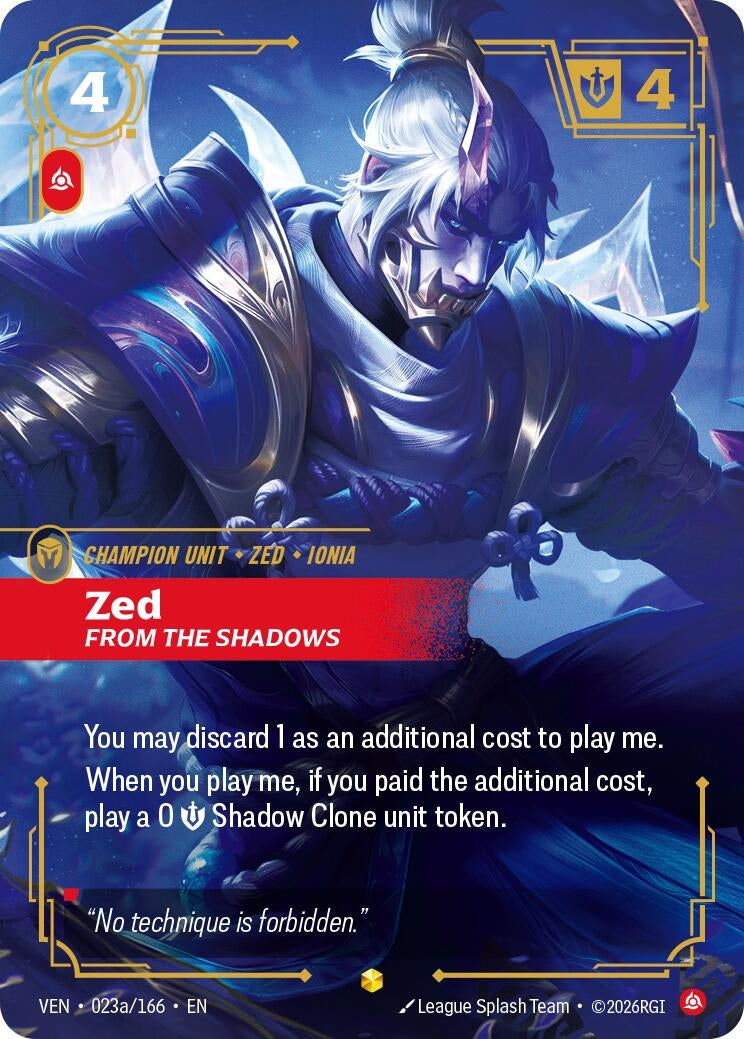 Image for Zed, From the Shadows (Alternate Art) (023a/166) (VEN) - Riftbound: League of Legends Trading Card Game