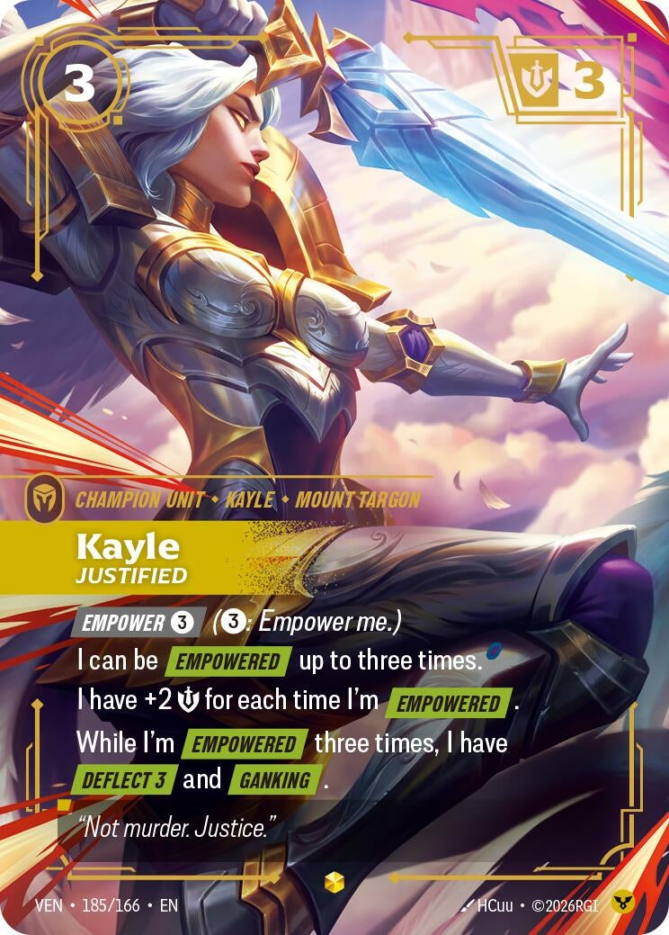 Image for Kayle, Justified (Overnumbered) (185/166) (VEN) - Riftbound: League of Legends Trading Card Game