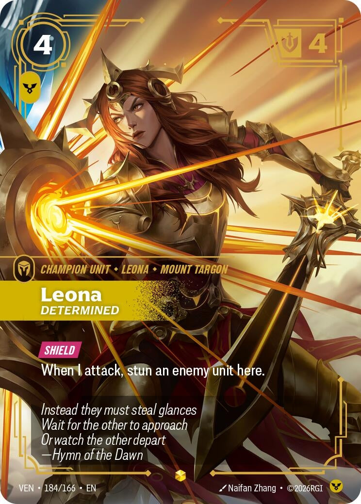 Image for Leona, Determined (Overnumbered) (184/166) (VEN) - Riftbound: League of Legends Trading Card Game