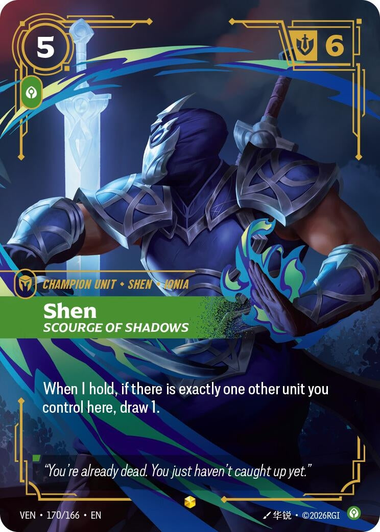 Image for Shen, Scourge of Shadows (Overnumbered) (170/166) (VEN) - Riftbound: League of Legends Trading Card Game