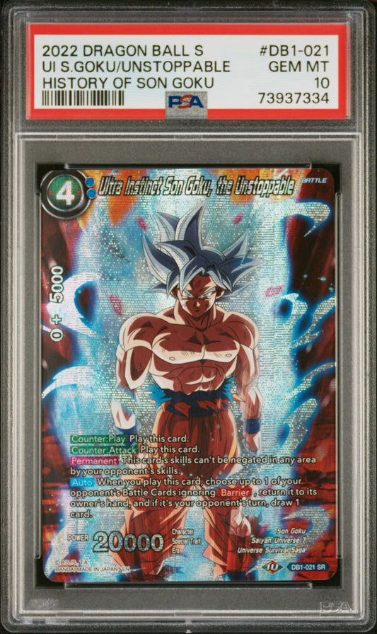 Ultra Instinct Son Goku, the Unstoppable History of Son Goku 2022 RAGON BALL SUPER CARD GAME THEME SELECTION HISTORY OF SON GOKU PSA 10