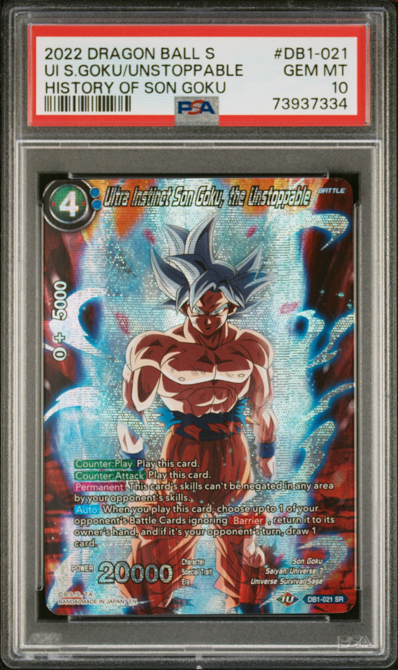Ultra Instinct Son Goku, the Unstoppable History of Son Goku 2022 RAGON BALL SUPER CARD GAME THEME SELECTION HISTORY OF SON GOKU PSA 10