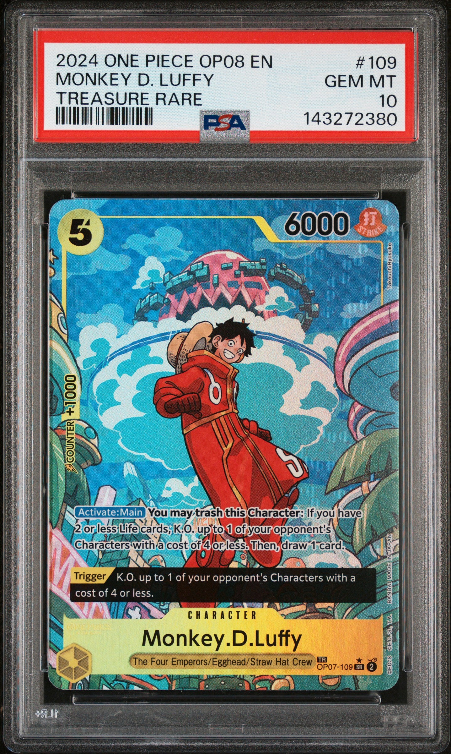 MONKEY D. LUFFY TREASURE RARE 2024 ONE PIECE OP08-TWO LEGENDS PSA GEM MT 10