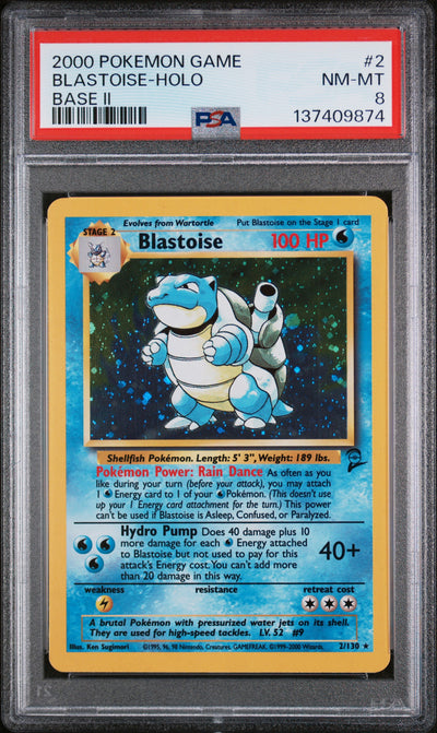 BLASTOISE-HOLO BASE II 2000 POKEMON GAME BASE II PSA NM-MT 8