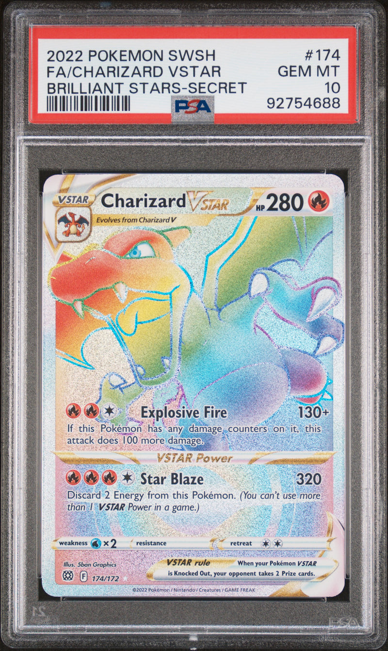 FA/CHARIZARD VSTAR BRILLIANT STARS-SECRET 2022 POKEMON SWORD & SHIELD BRILLIANT STARS PSA 10