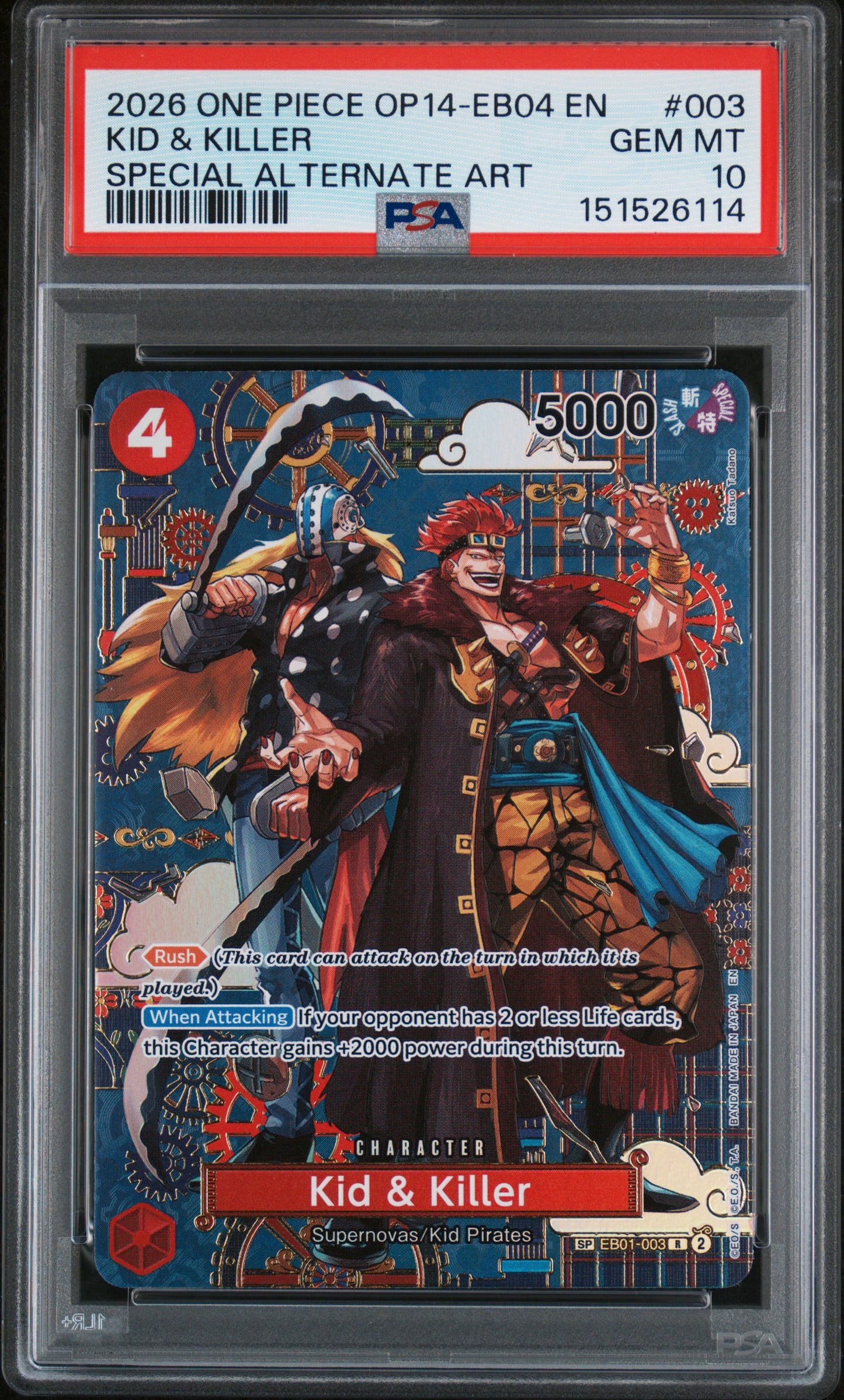 KID & KILLER SPECIAL ALTERNATE ART 2026 ONE PIECE OP14-EB04-THE AZURE SEA'S SEVEN PSA GEM MT 10