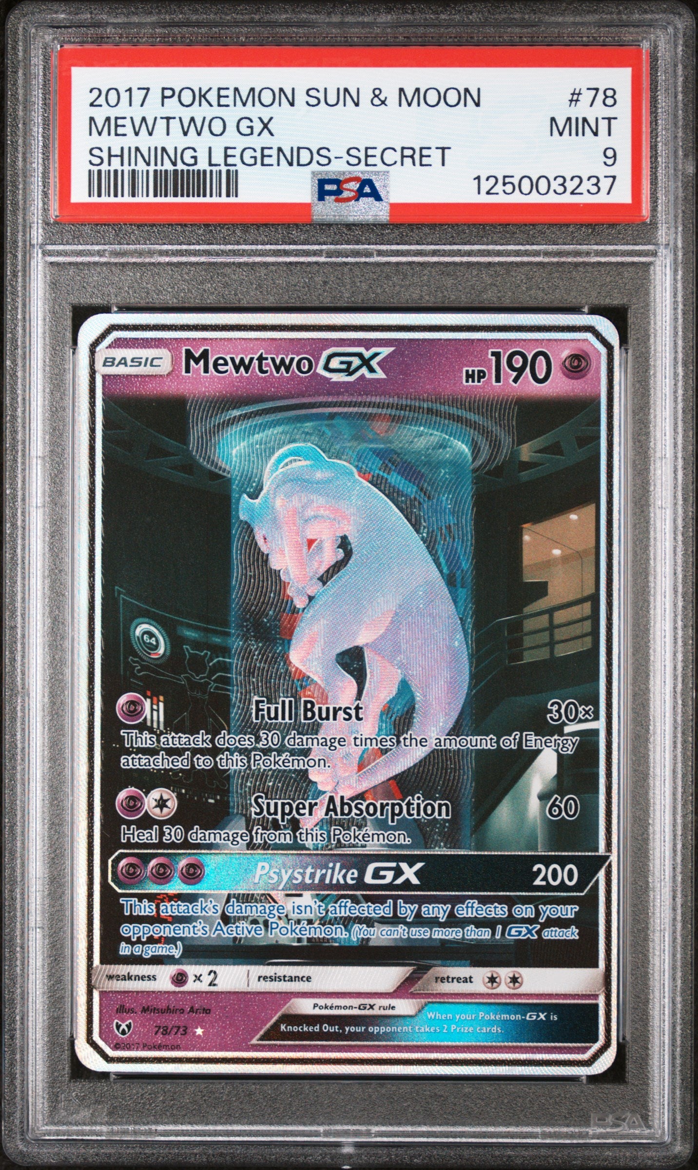 MEWTWO GX SHINING LEGENDS-SECRET 2017 POKEMON SUN & MOON SHINING LEGENDS PSA MINT 9