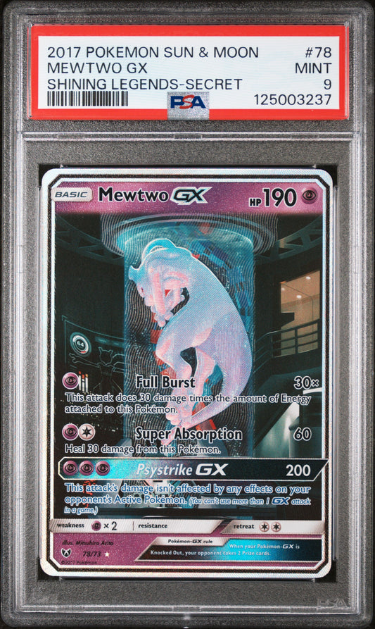 MEWTWO GX SHINING LEGENDS-SECRET 2017 POKEMON SUN & MOON SHINING LEGENDS PSA MINT 9