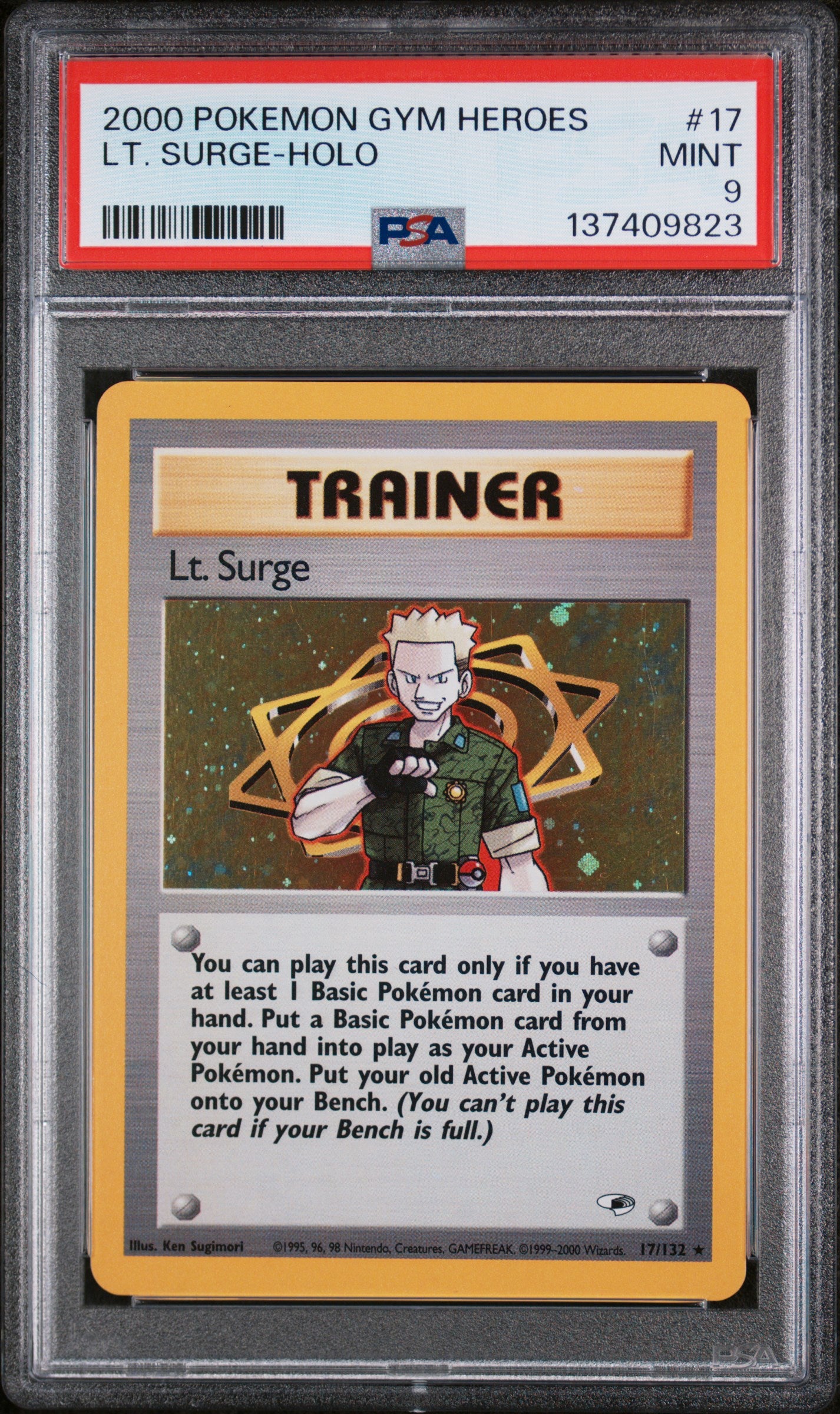 LT. SURGE-HOLO 2000 POKEMON GYM HEROES PSA MINT 9