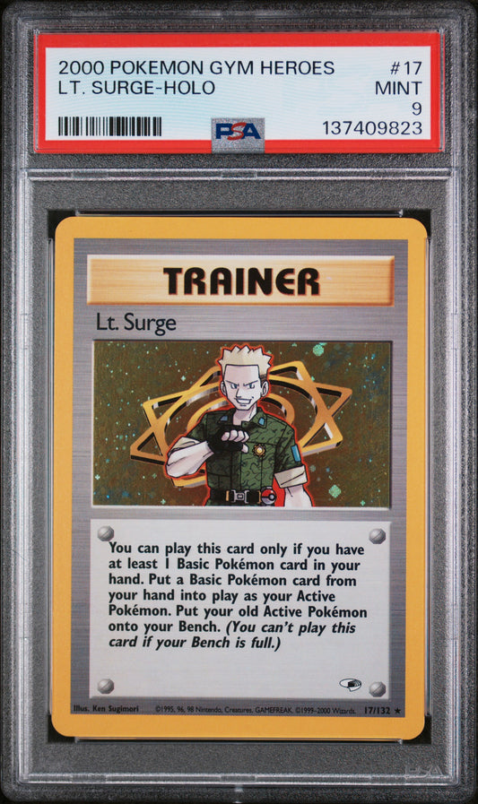 LT. SURGE-HOLO 2000 POKEMON GYM HEROES PSA MINT 9