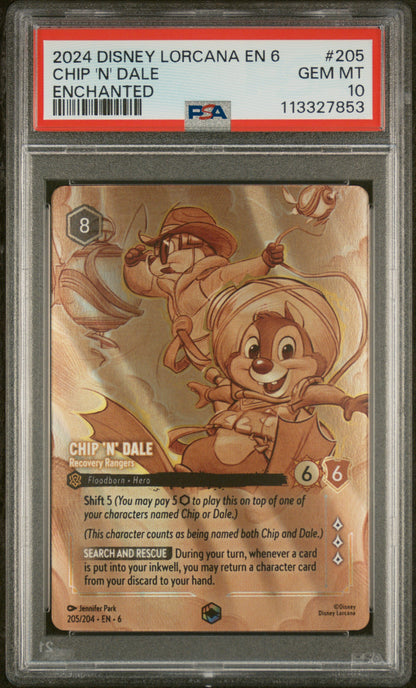 CHIP 'N' DALE ENCHANTED 2024 DISNEY LORCANA EN 6-AZURITE SEA PSA GEM MT 10